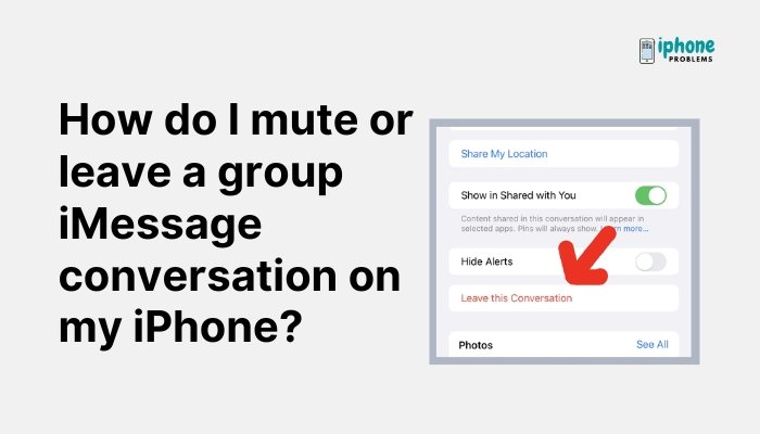 How do I mute or leave a group iMessage conversation on my iPhone?